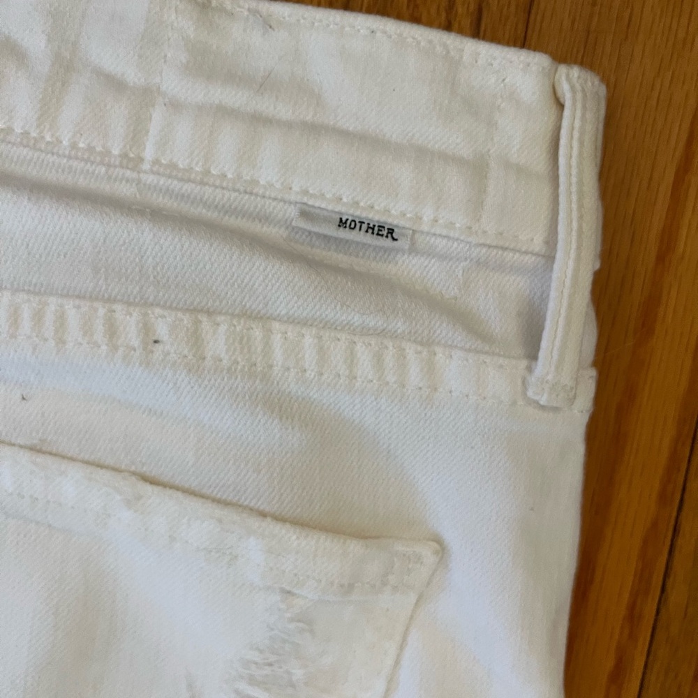 MOTHER White Distressed Frayed-Hem Straight Jeans - Picture 6 of 9